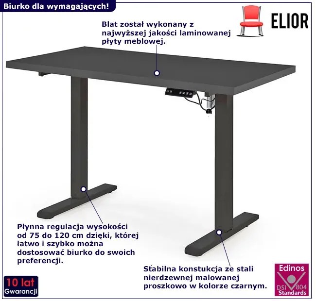 Regulowane czarne biurko do pracy na stojąco - Armonia