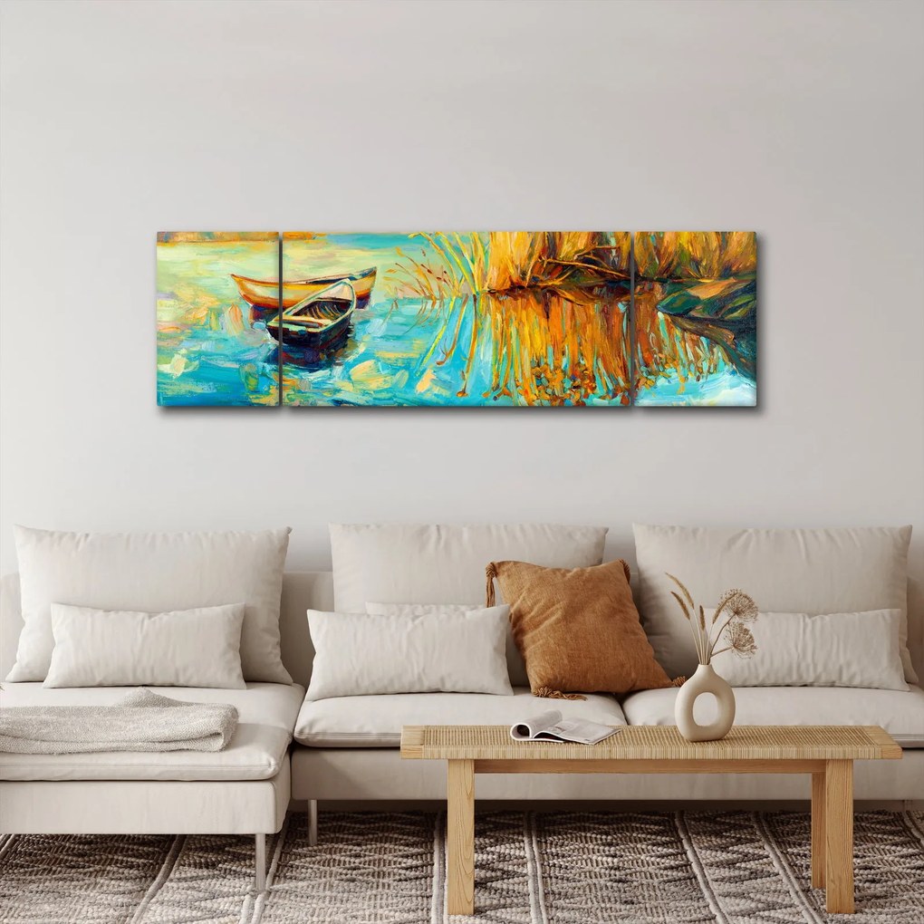 Obraz - Jezioro z łodziami (170x50 cm)