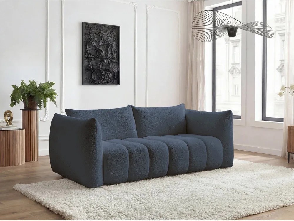 Ciemnoniebieska sofa z materiału bouclé 234 cm Azra – Bobochic Paris