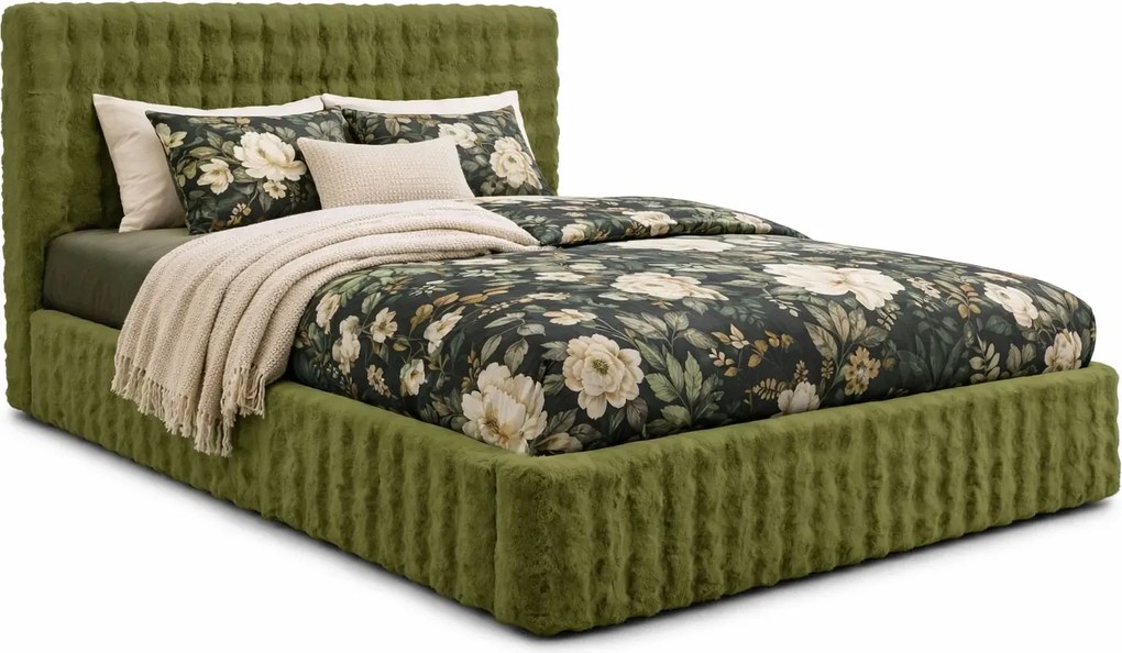 Zielone łóżko welurowe z drewnianym stelażem L1-T18