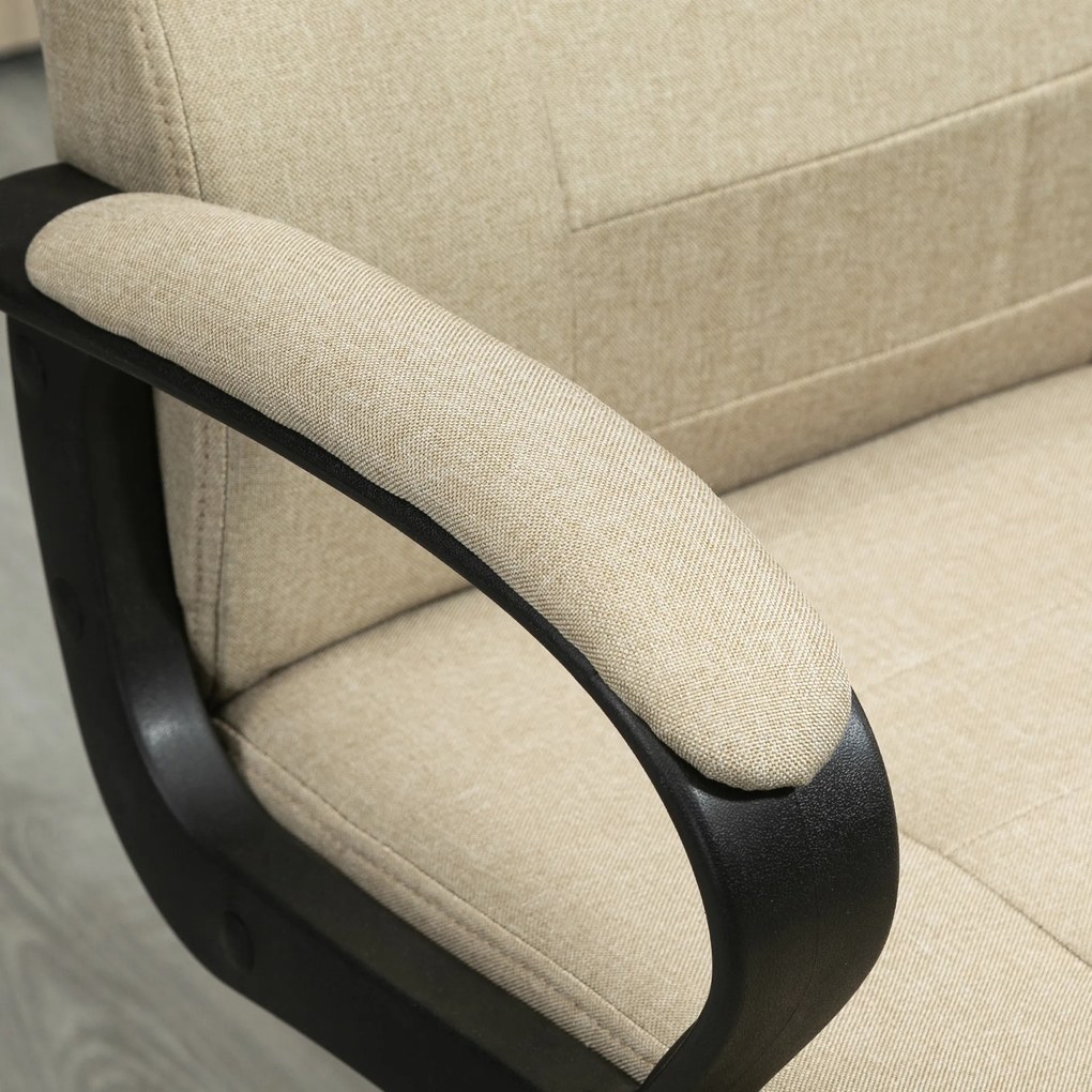 Vinsetto Fotel biurowy z imitacją lnu, regulowana wysokość, funkcja bujania, 5 kółek, Beżowy