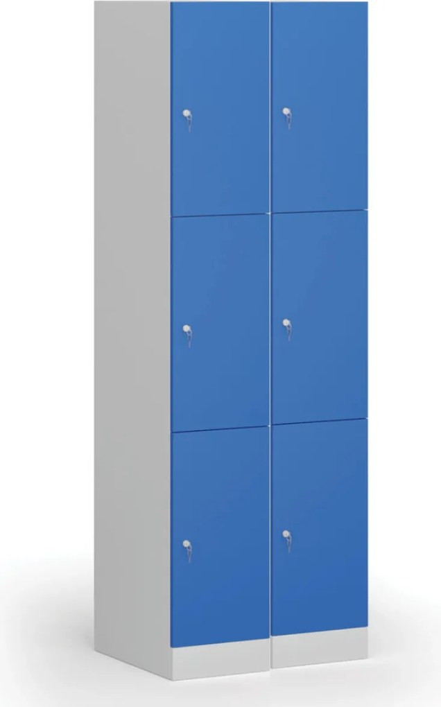 Szafka skrytkowa S1, 3 schowki, 1850 x 300 x 500 mm, demontaż, zamek cylindryczny, drzwi niebieskie