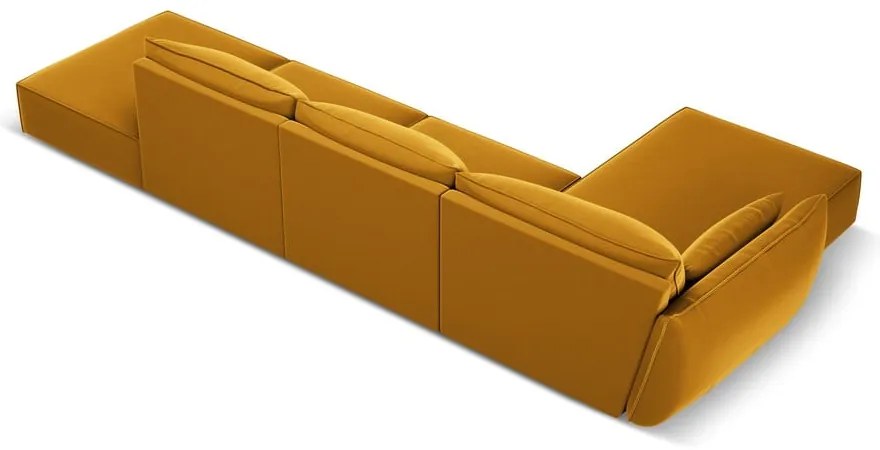 Musztardowy aksamitny narożnik (lewostronny/z szezlongiem) Vanda – Mazzini Sofas