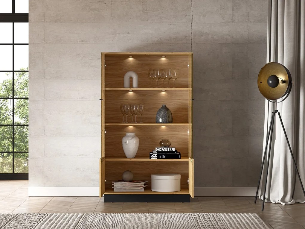Witryna niska BRONX 2D 92cm dąb/czarna ML MEBLE
