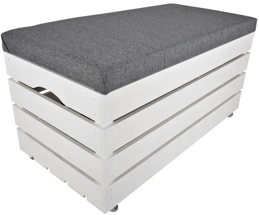 Pufa kufer skrzynia z kółkami drewniana sosnowa siedzisko 80cm malowana biała
