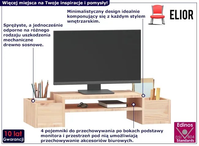 Nadstawka na biurko z naturalnego drewna sosnowego - Mauricis