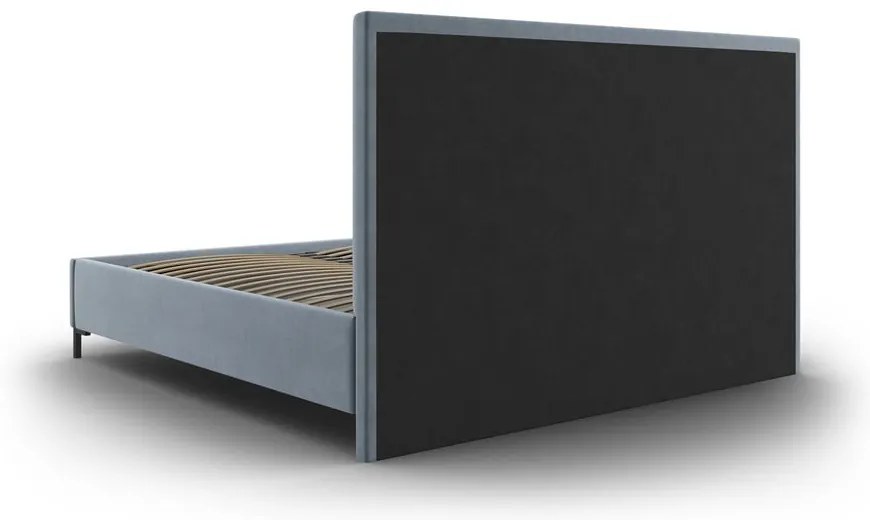 Jasnoniebieskie tapicerowane łóżko dwuosobowe ze schowkiem i stelażem 200x200 cm Casey – Mazzini Beds