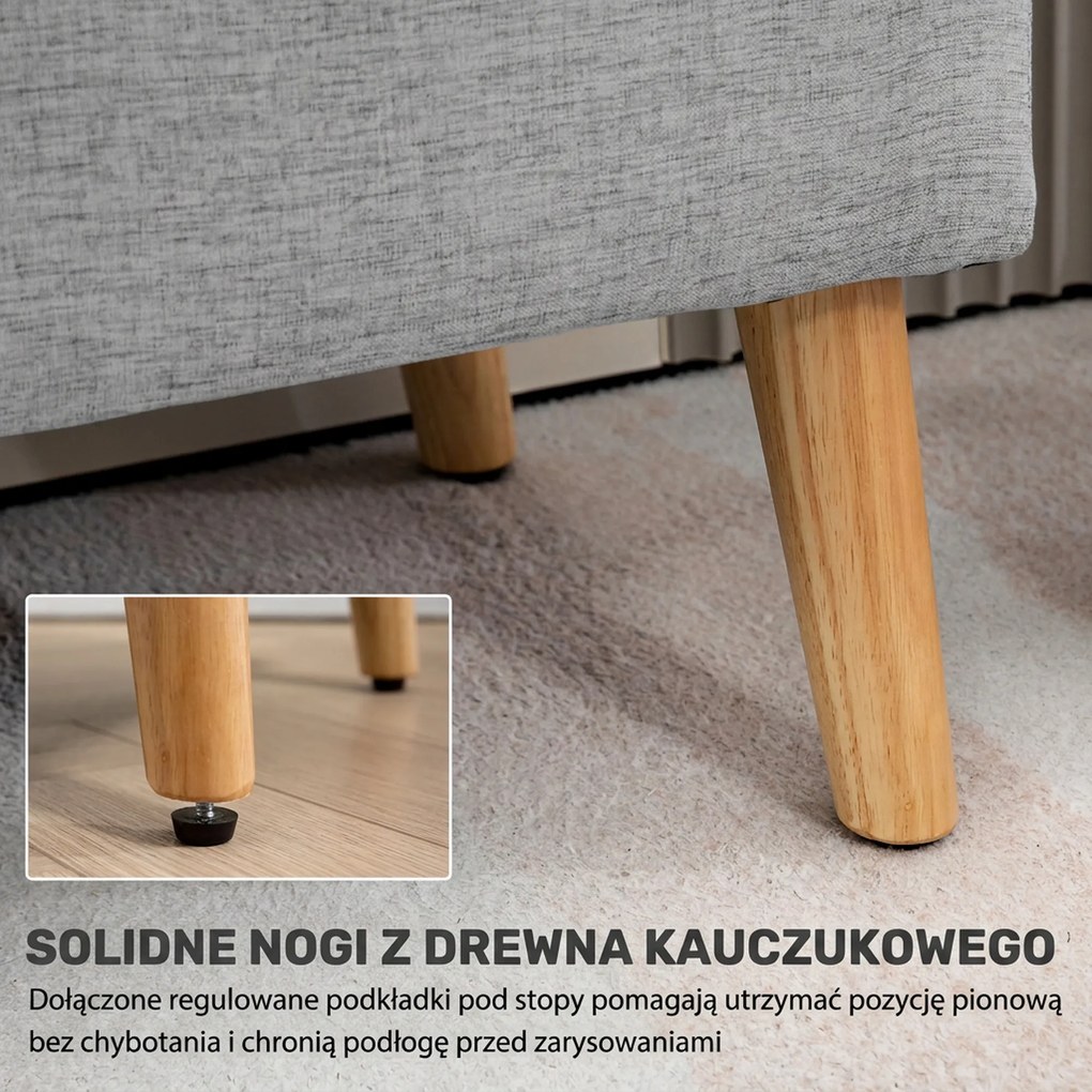 HOMCOM Ławka tapicerowana z przestrzenią do przechowywania, wykończenie w wyglądzie lnu, nogi z drewna kauczukowego, do 220 kg, 110x39x45cm, szara