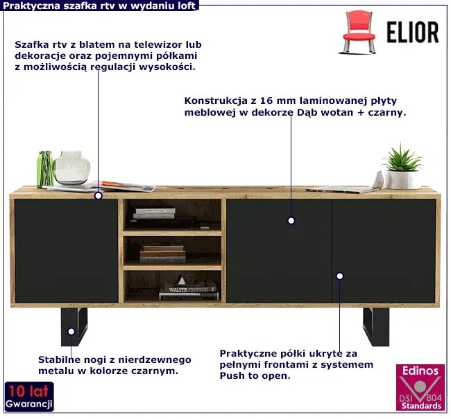 Szafka industrialna rtv dąb wotan czarny + B8-R52