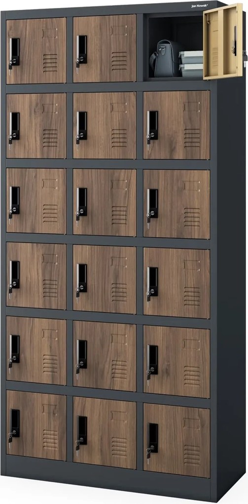 Szafa skrytkowa zamykana na klucz Eco Design Karol 90x40x185 cm, antracyt/orzech