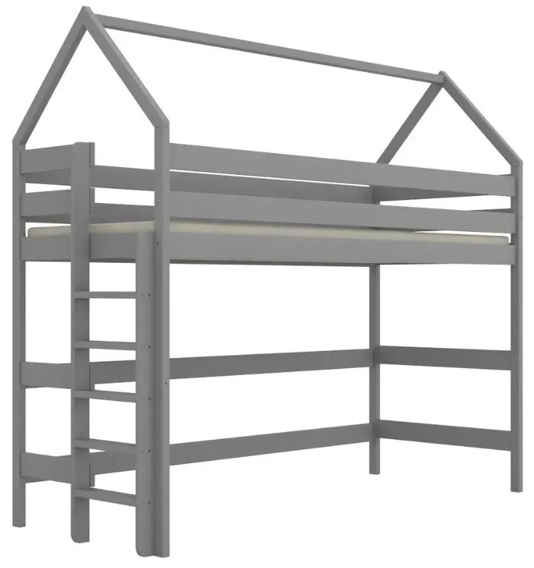Łóżko domek na antresoli TOBI 1 200x80 szare drewniane KOCOT KIDS