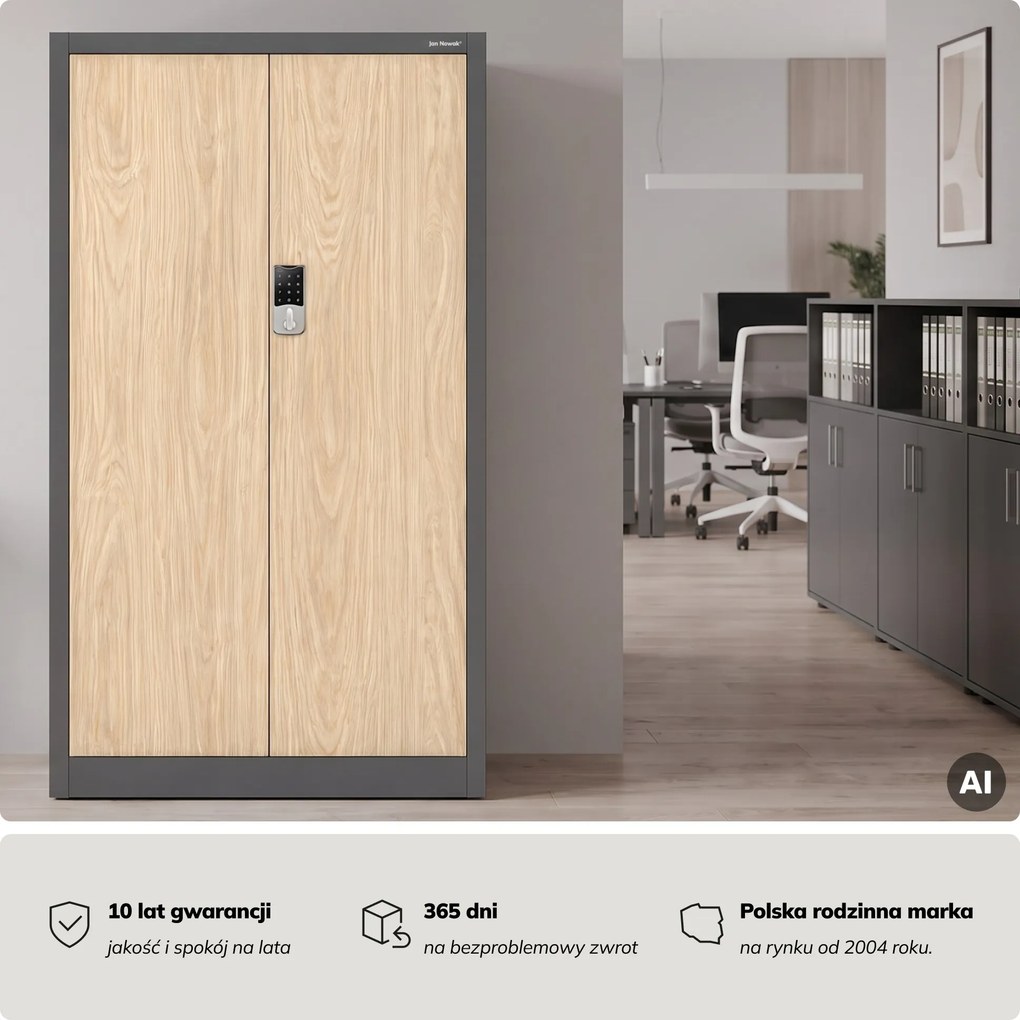Szafa biurowa metalowa z zamkiem na szyfr antracytowa/dąb sonoma, 900x1850x400 mm: DANIEL Eco Design