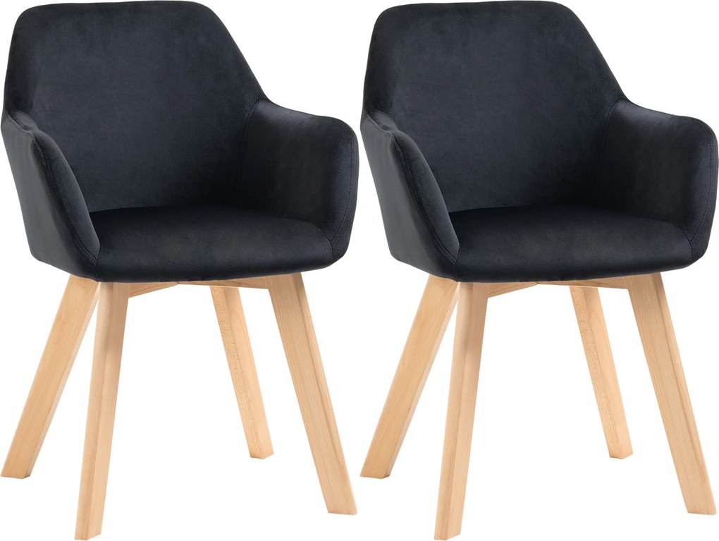 HOMCOM Krzesła Jadalniane Zestaw 2 Nowoczesny Design Aksamit Drewno Kauczukowe 54x57x80 cm Czarne | Aosom PL