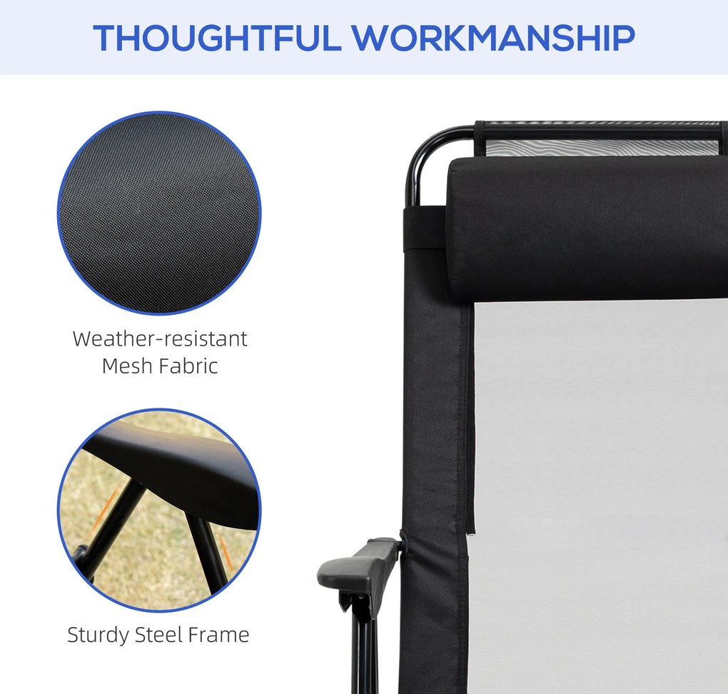 Outsunny Składane krzesło 2-pack, leżak, odporny na warunki pogodowe, oparcie regulowane w 5 pozycjach, metalowa rama, Czarny