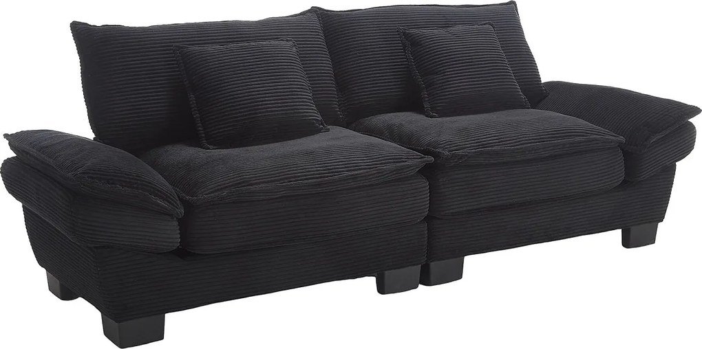 Sofa 2-osobowa - Sofa prosta z poduszkami - czarna - do salonu i sypialni