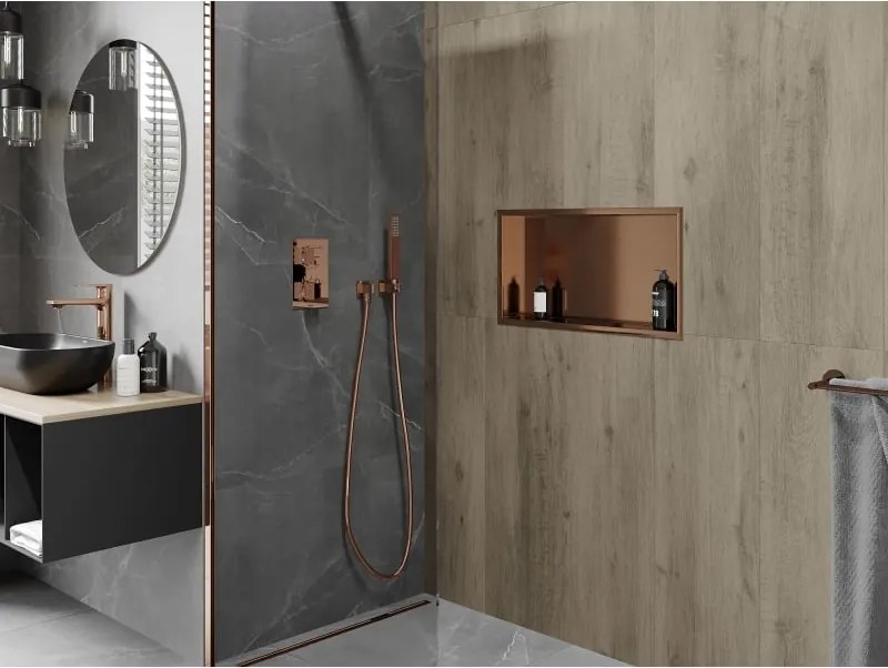 Mexen X-Wall-R półka wnękowa z kołnierzem 60 x 30 cm, miedź szczotkowana - 19C0603010