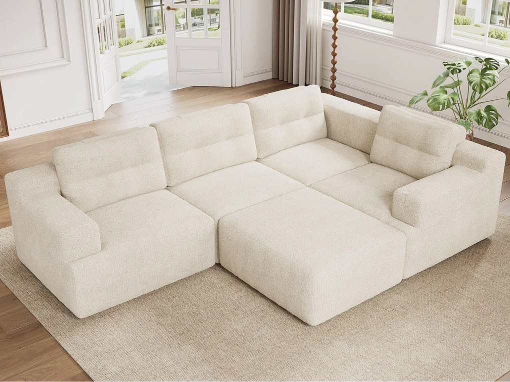 Elastyczna sofa modułowa - całkowita konstrukcja z pianki - brak konieczności montażu - tkanina z szenili - beżowy
