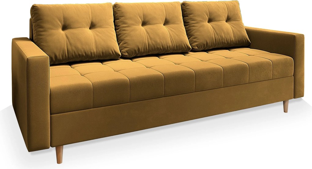 Masseno Sofa MILO z funkcją spania i pojemnikiem na pościel, Rozkładana sofa - Żółty, KRONOS 01