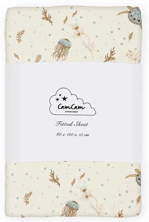 Jasnożółte prześcieradło dziecięce do łóżeczka z bawełny organicznej z gumką 60x120 cm Sea Garden – Cam Cam Copenhagen