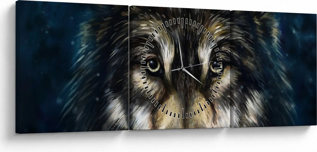 Obraz - Wilk (z zegarem) (90x30 cm)