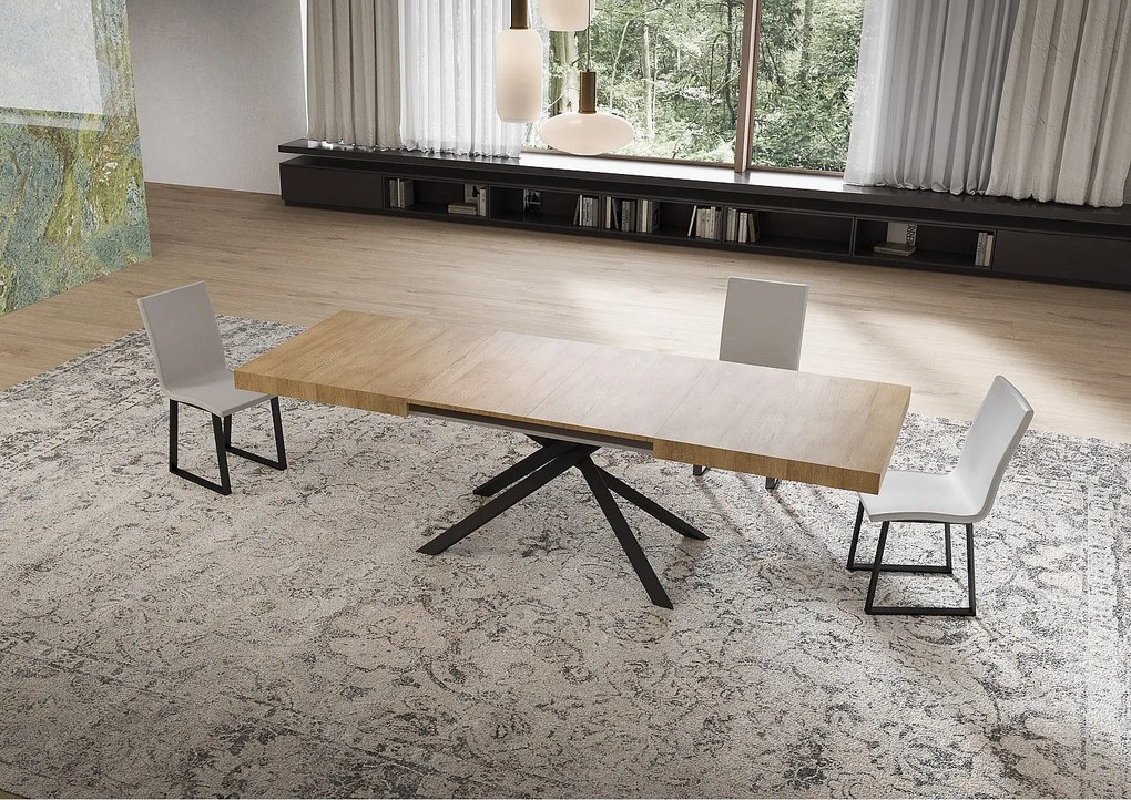 Stół rozkładany Niket 160/244x80 cm dąb naturalny z nogami w kolorze antracytowym