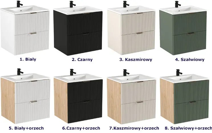 Szałwiowa szafka wisząca z wpuszczaną umywalką H9-C94