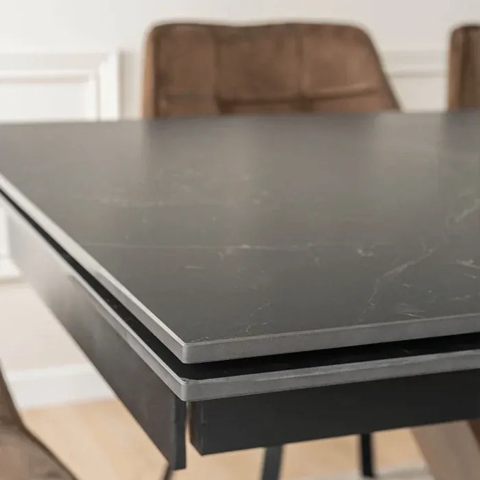 Stół Rozkładany Prostokątny REX 2 180-240 cm Ceramiczny Czarny Marmur/Orzech Japandi