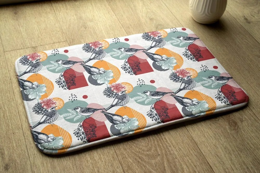 Dywanik łazienkowy Dywanik łazienkowy Ptaki Kwiaty Wzór