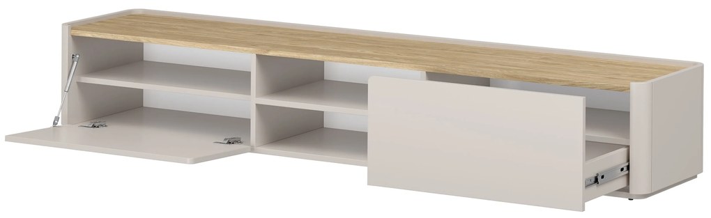 Szafka RTV Elivo 220 cm z szufladą - kaszmir / dąb olejowany