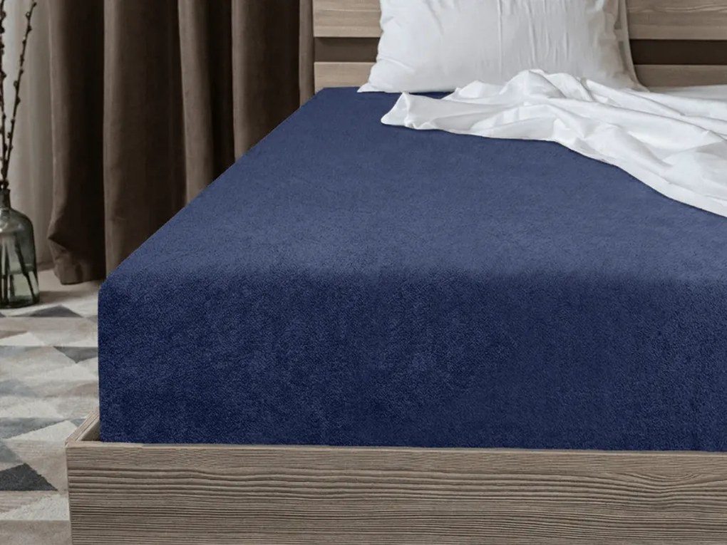 PrzytulneMieszkanie.pl Frotowe prześcieradło EXCLUSIVE granatowe 90 x 200 cm