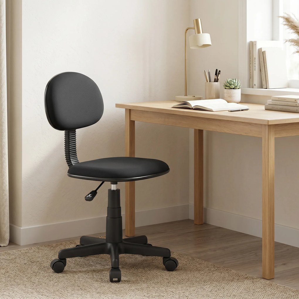 HOMCOM Krzesło przy biurku bez podłokietników, regulowane wysokościowo, z kółkami 360°, niskie oparcie, czarne | Aosom PL