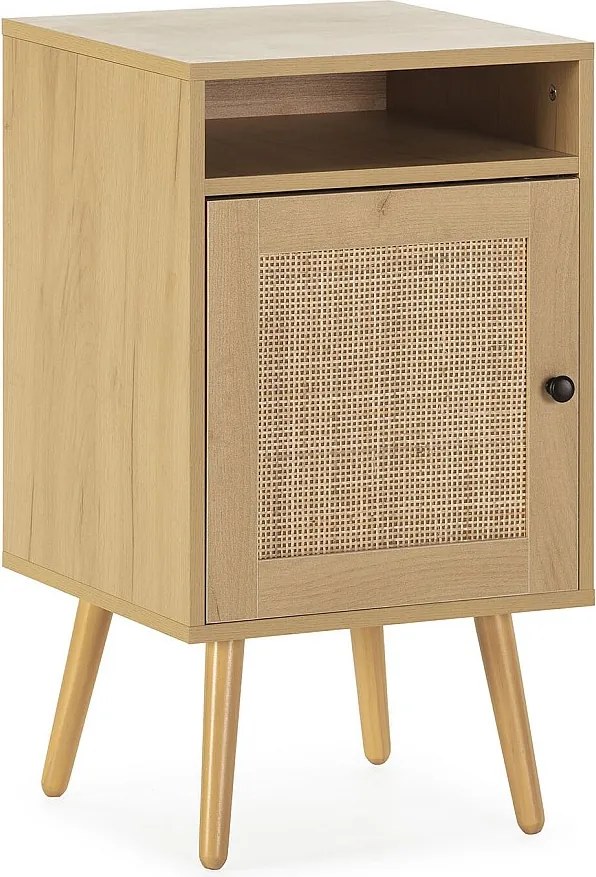 Stolik nocny Bella 1-drzwiowy kolor dębu, wiklina naturalna