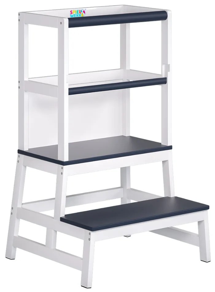 Spielwerk Wieża edukacyjna PLAY z drewna sosnowego, 93x56x49, biała/antracyt