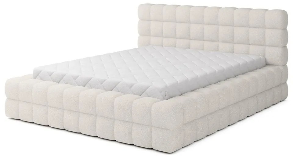 Białe tapicerowane łóżko dwuosobowe ze schowkiem ze stelażem 140x200 cm Dizzle – ELTAP