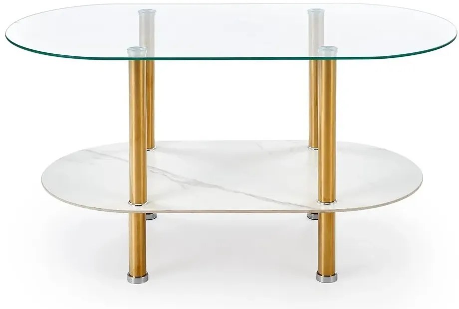 Ława szklana DUCAT 100x50cm biały marmur/transparentna/złota HALMAR