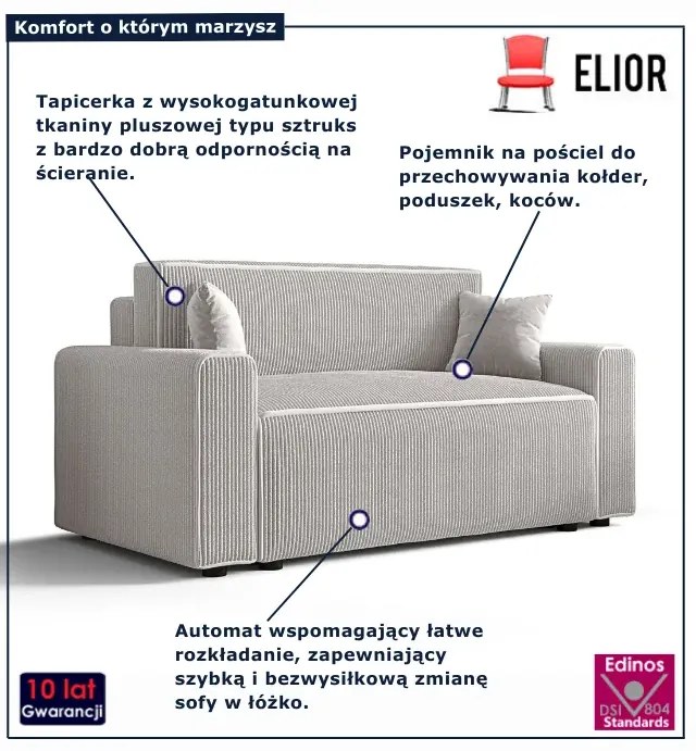Biała tapicerowana sofa rozkładana K8-N43