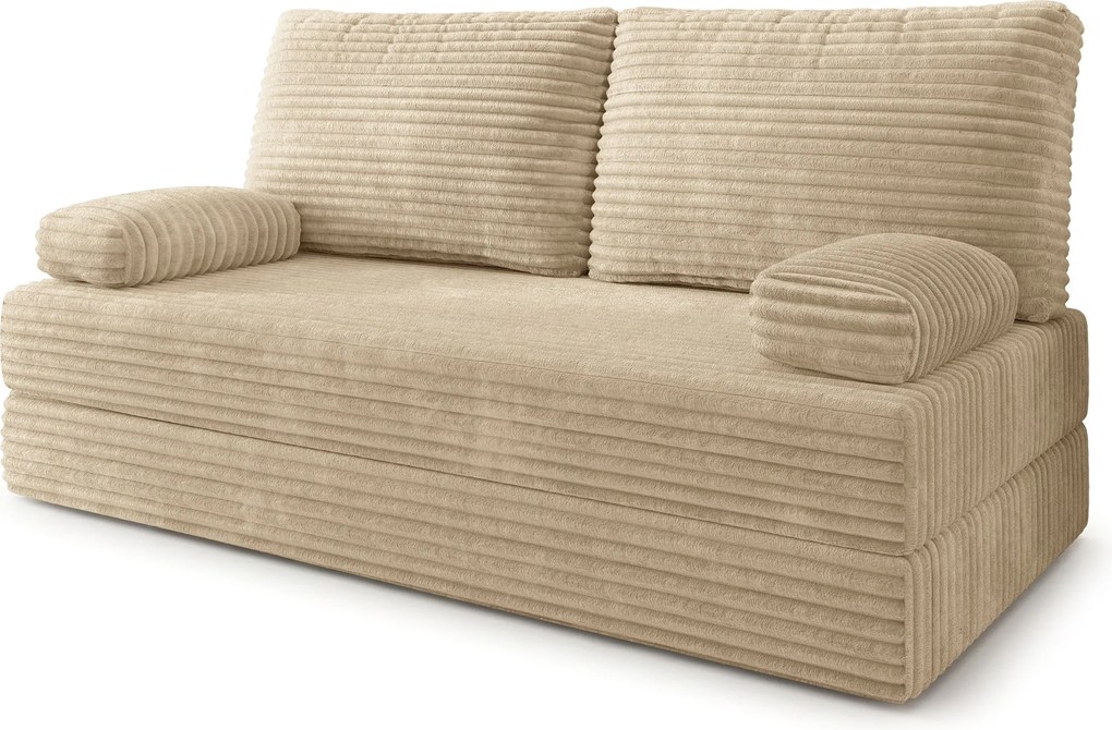 Masseno Sofa piankowa SILAR z funkcją spania, Kanapa z pianki do salonu, Bezmontażowa, Tkanina sztruksowa – Kremowy TILIA 03