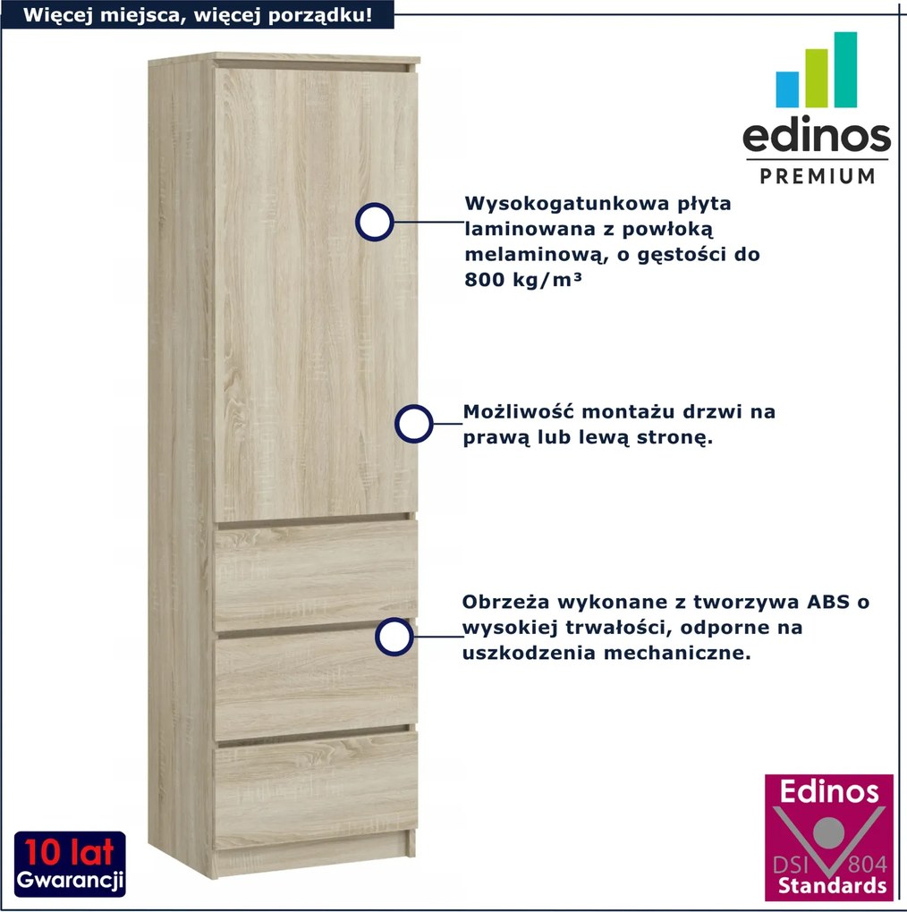 Szafa jednodrzwiowa z szufladami i półkami dąb sonoma K2-G23