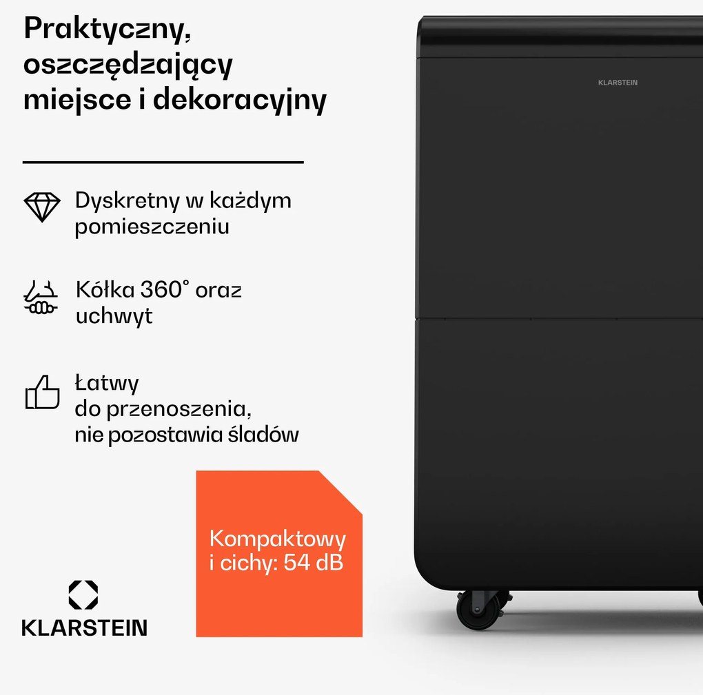 Klarstein DryFy Connect 70 osuszacz powietrza, 70 l/24 h, do 140 m², sterowanie za pomocą aplikacji, mobilny, zbiornik na wodę 8 l