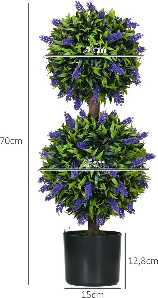 HOMCOM Drzewka Lawendowe, Zestaw 2 szt., Sztuczna Roślina, z Cementową Donicą, Ø15x70 cm, Zielony