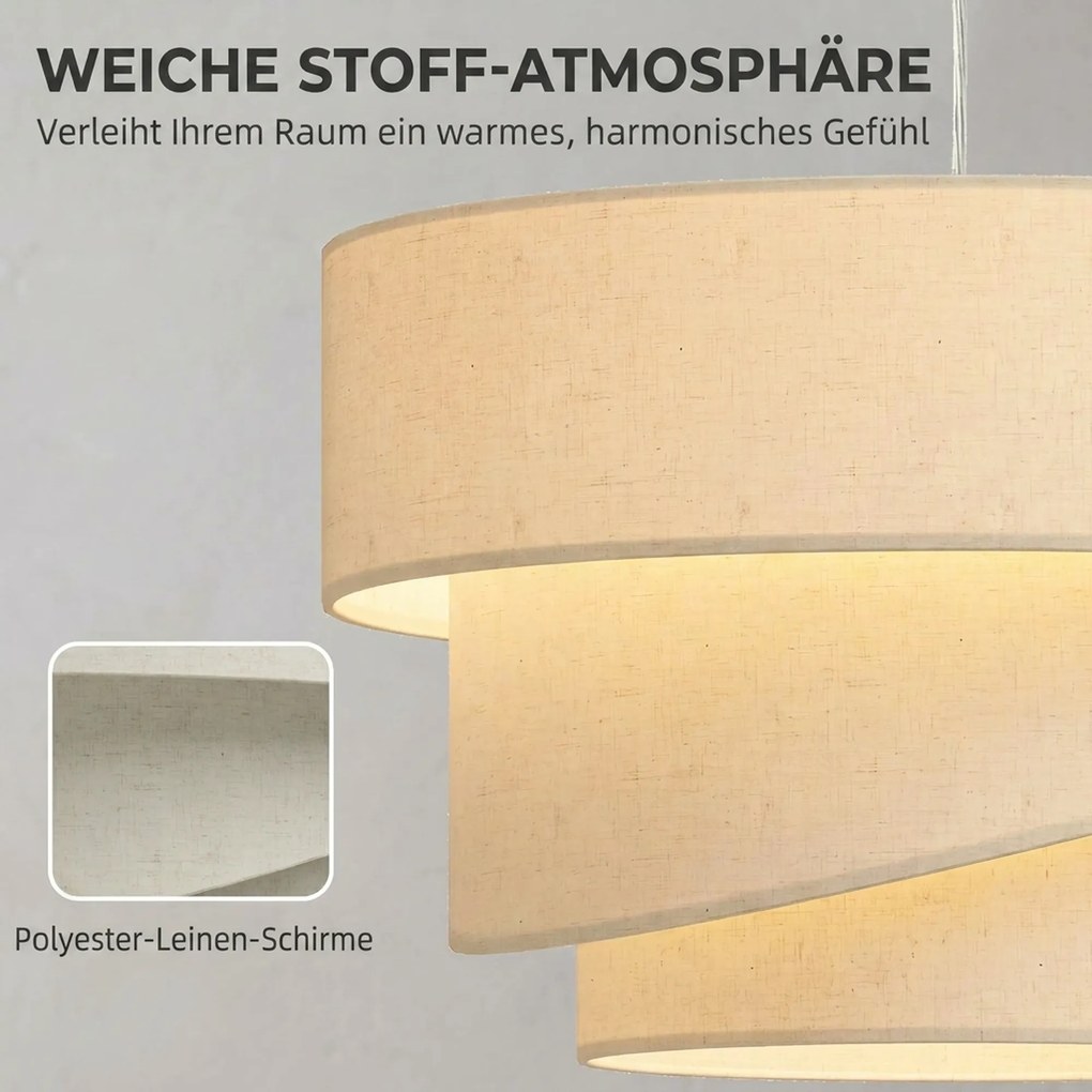 HOMCOM Lampa wisząca z 3 kloszami w wyglądzie lnu, nowoczesna lampa sufitowa z regulacją wysokości, beżowa, żarówki nie są dołączone | Aosom PL