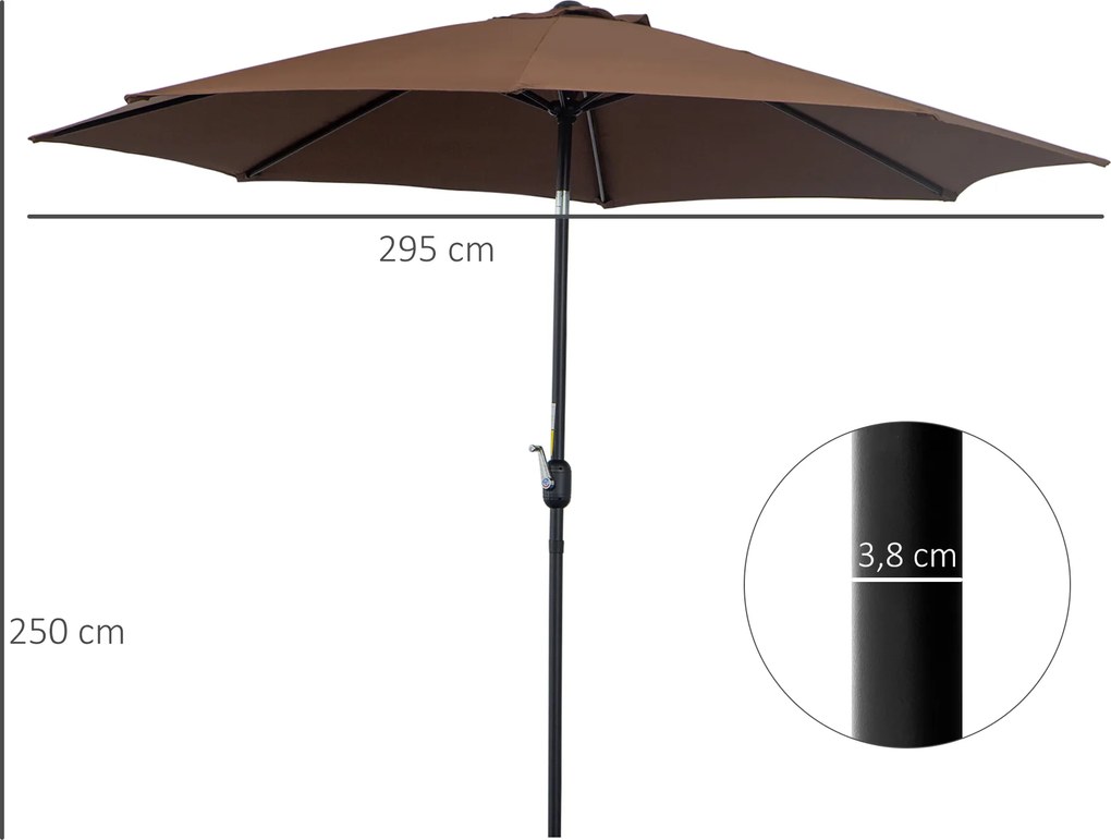 Outsunny Parasol Ogrodowy Zginany z Korbką 180m² Poliester Wysoka Odporność Brązowy | Aosom PL