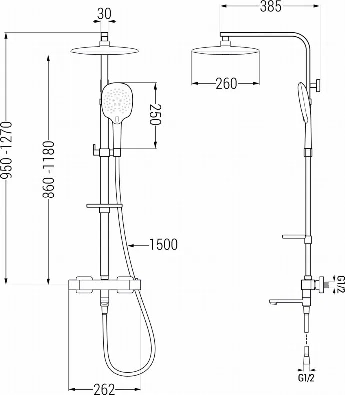 Mexen CQ22 zestaw wannowo-prysznicowy z deszczownicą i baterią termostatyczną, czarny - 779102295-70