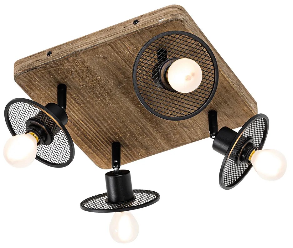 Industrialny plafon czarny z drewnem 4-światła - Jasmine