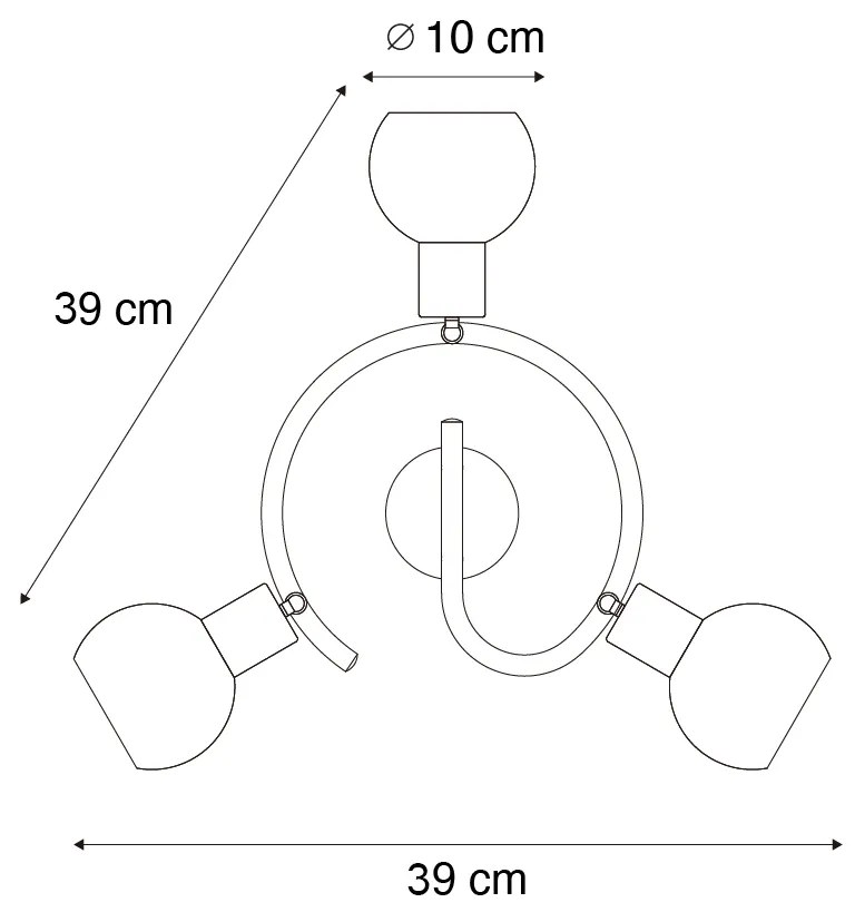 Lampa sufitowa art deco czarna z przydymionym szkłem 3-punktowa okrągła - Vidro