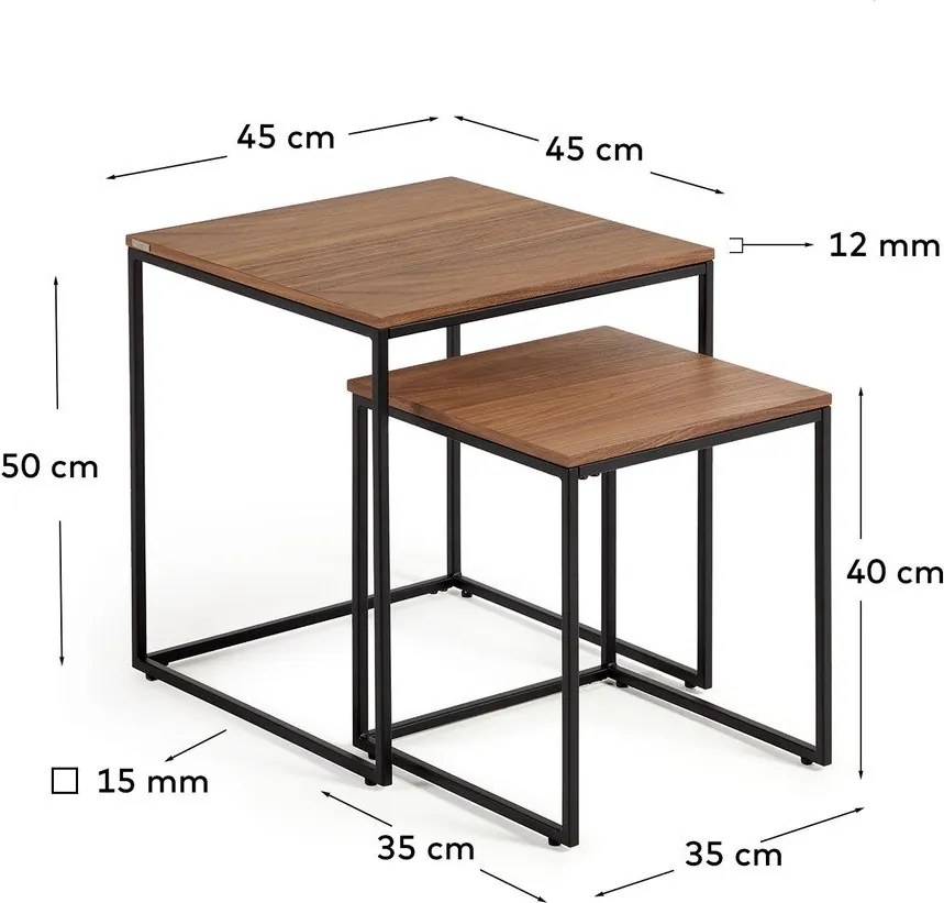 Stoliki z blatem w dekorze orzecha zestaw 2 szt. 45x45 cm Yoana – Kave Home