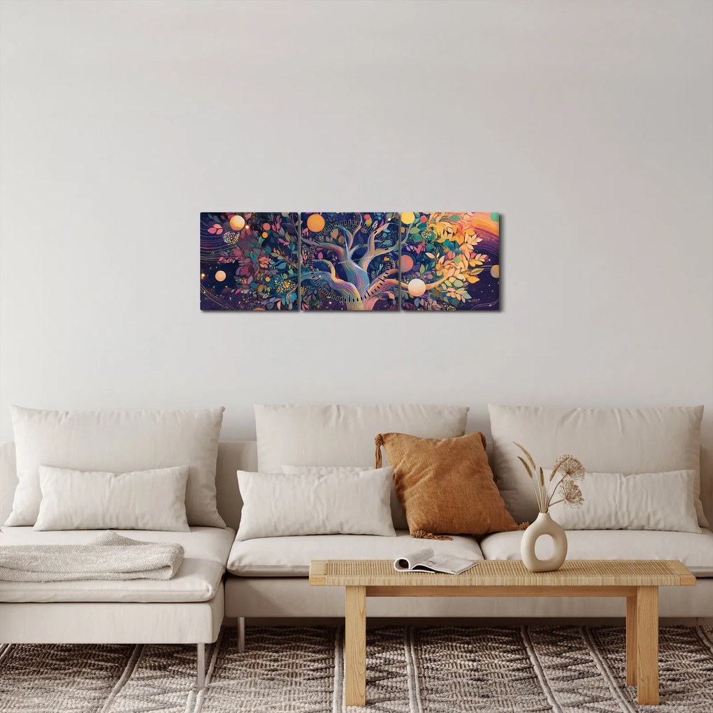 Obraz – Fioletowe drzewo pełne energii (z zegarem) (90x30 cm)