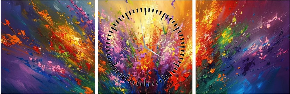 Obraz - Abstrakcja kwiatów (z zegarem) (90x30 cm)