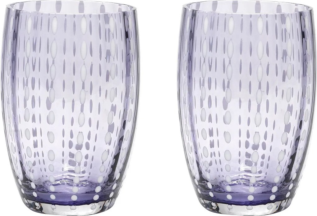 Szklanka Zafferano Perle Lavender - dmuchane ustami kolorowe szkło, 32 cl, ręcznie robione - zestaw 2 kieliszków rzemieślniczych do wody lub koktajli