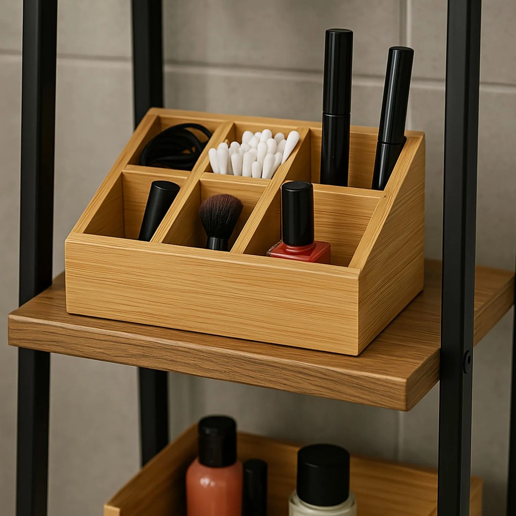 Organizer na kosmetyki bambusowy, naturalny, 17 x 10 x 8 cm